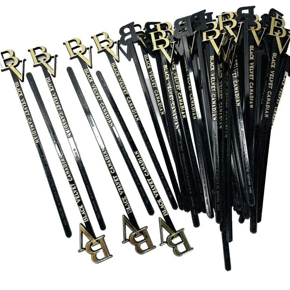 Black Velvet Canadian Whiskey Cocktail Swizzle Sticks Lot 40 Black Gold Vintage